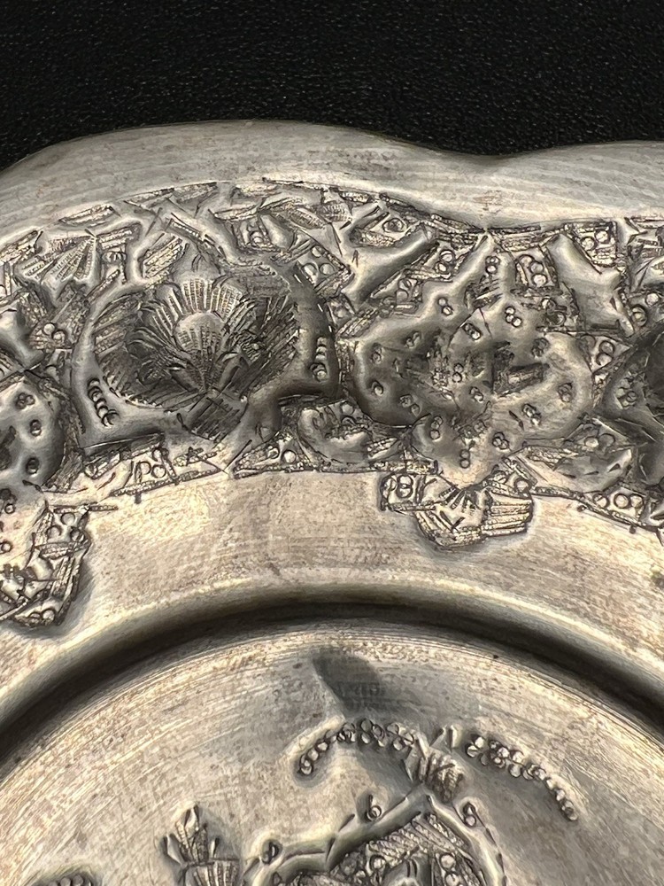 Middle Eastern Vintage 1940s Set Of 2 Silverplated Footed Repousse Plates, 6.5”