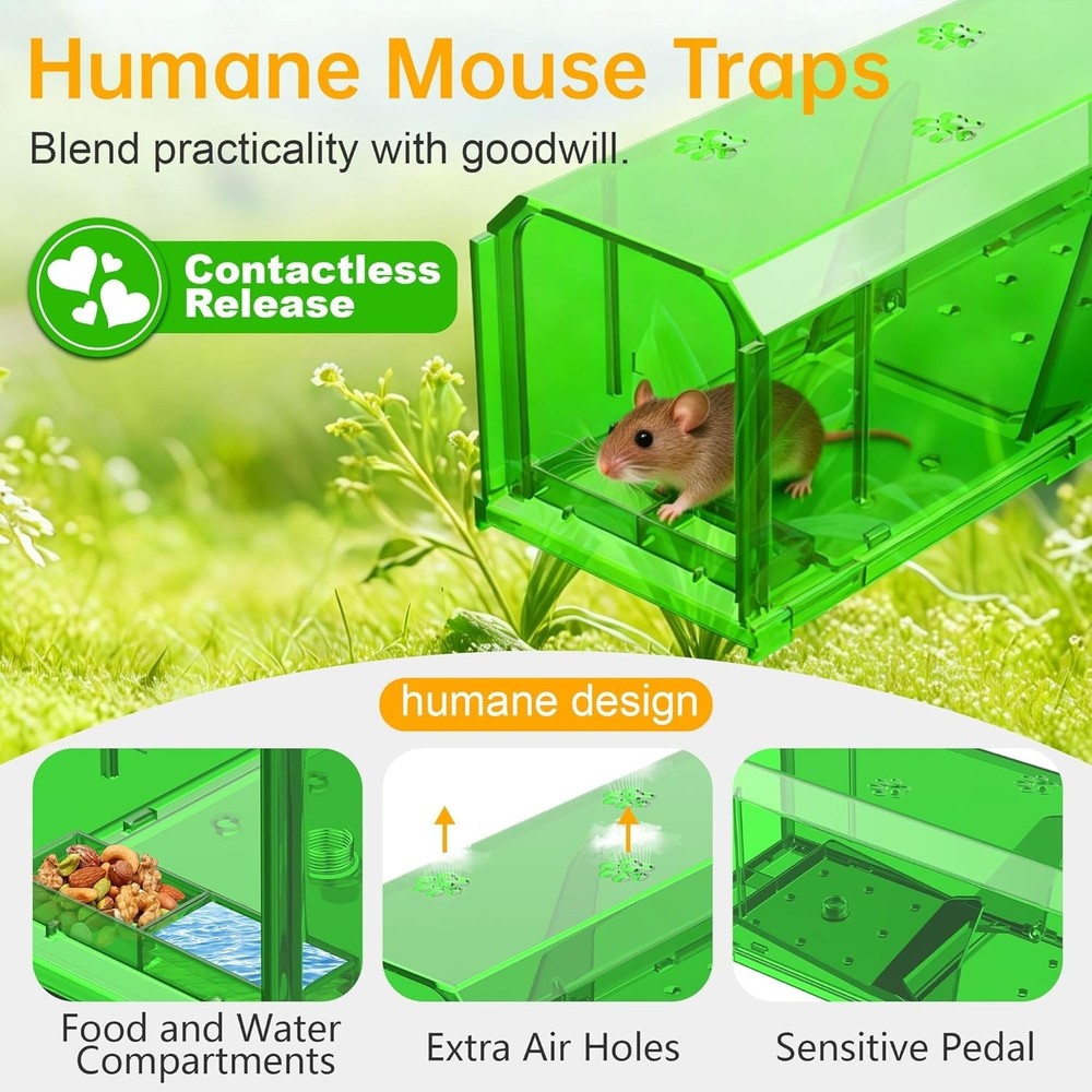 2 Pack mouse Traps Indoor for Home, Catch and Release
