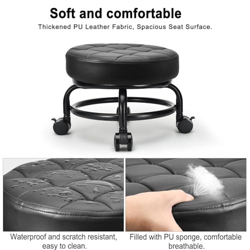 Low Roller Seat Low Height Rolling Stool PU Leather Rolling Stool, Style 3