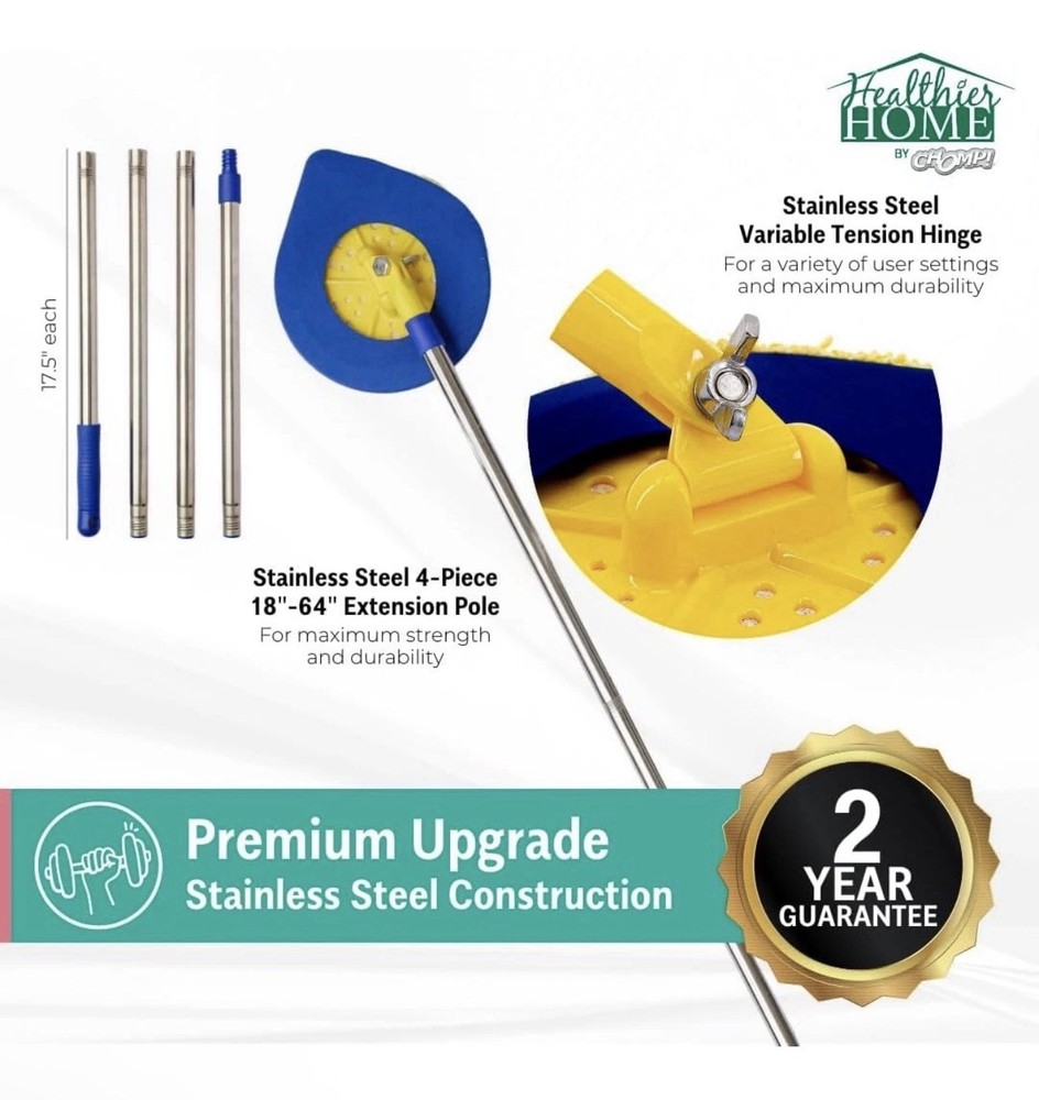 CHOMP Extendable Wall Cleaner & Mop - 5-Minute Ceiling & Baseboard Duster
