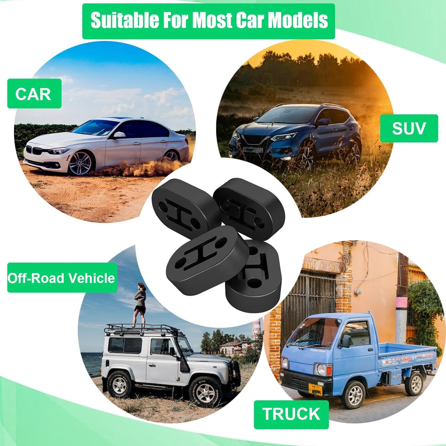 4Pcs Heavy Duty Rubber Exhaust Tail Pipe Mount Bracket Hanger Bushing Insulator