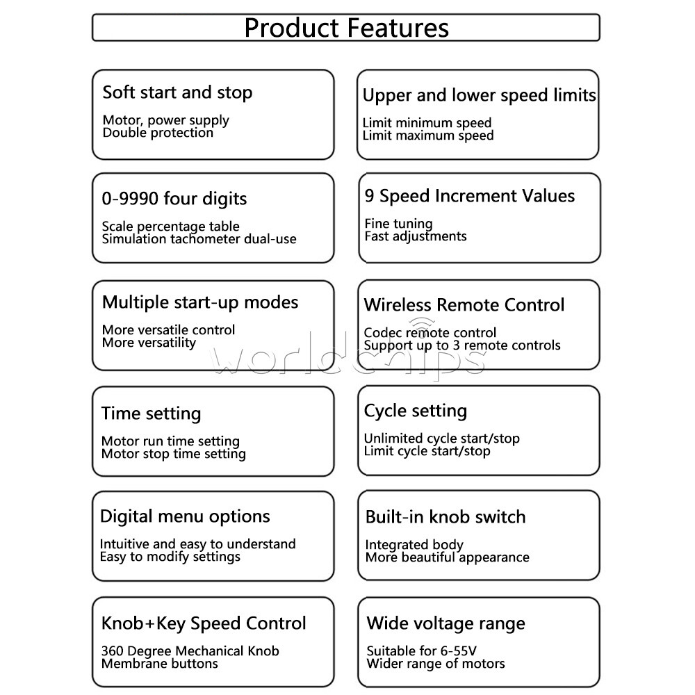 DC6-55V 30A Brush Motor Speed Controller LCD Digital Wireless Remote Control DIY