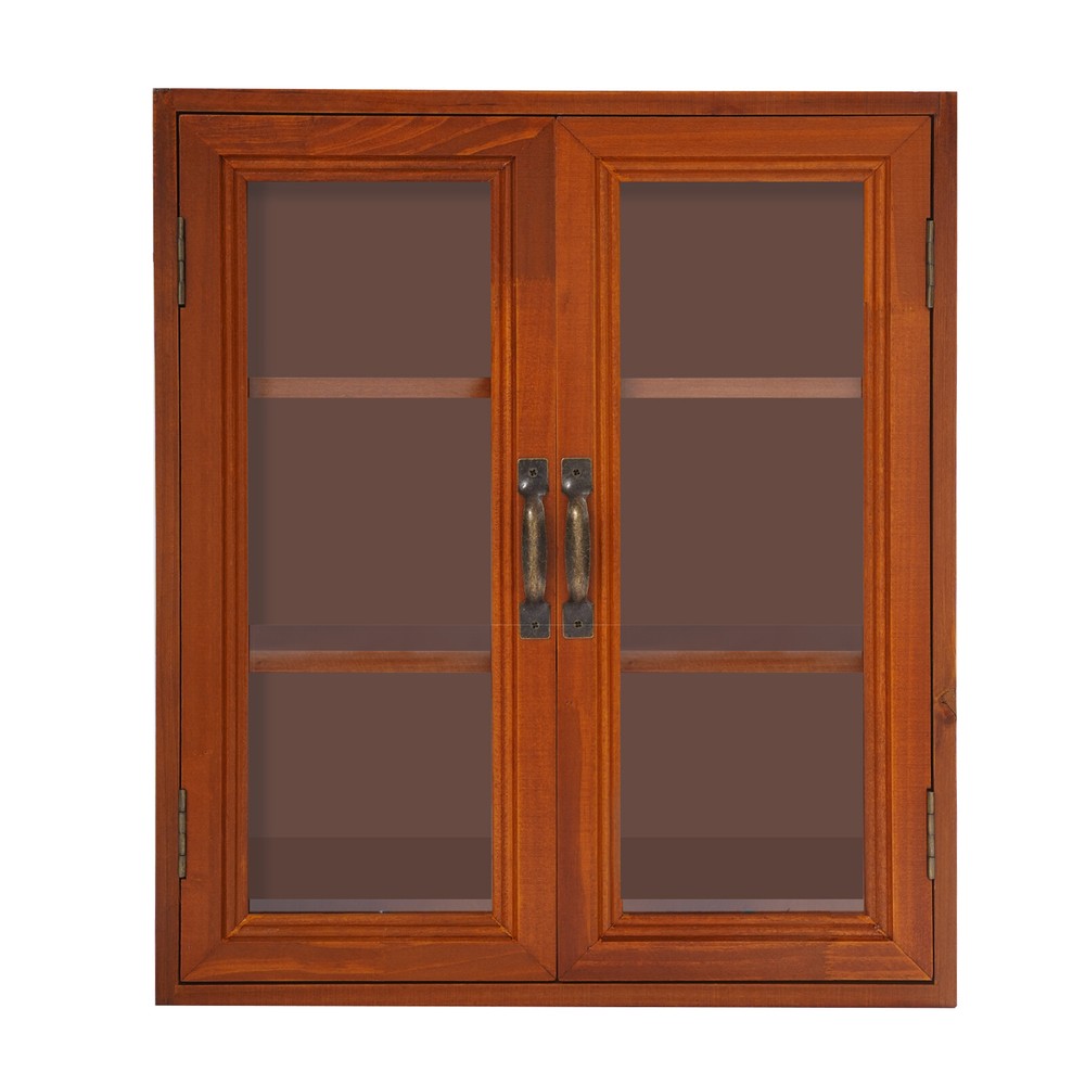 Brown Storage Cabinet 3 Tiers Solid Wood Storage Cupboards Rectangle Modern