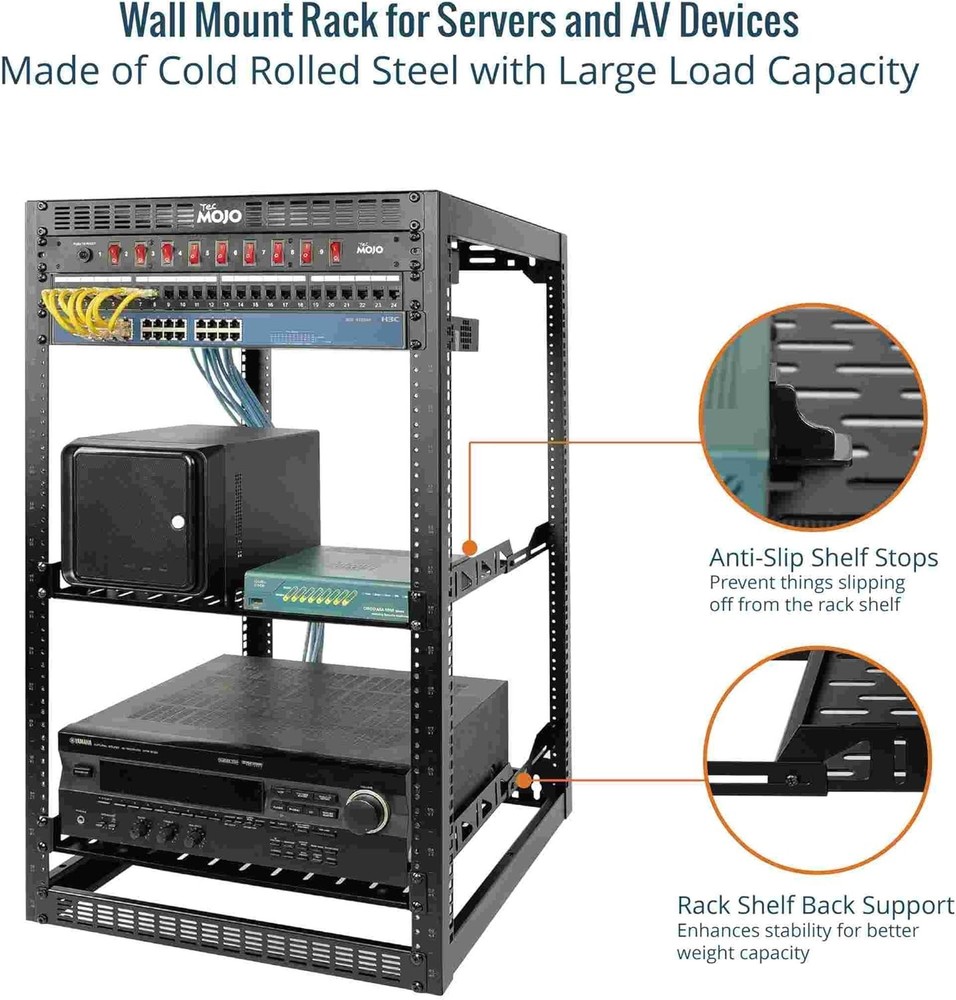 Tecmojo 20U Open Frame Network Rack Floor/Wall Mount W/ Shelves 19”