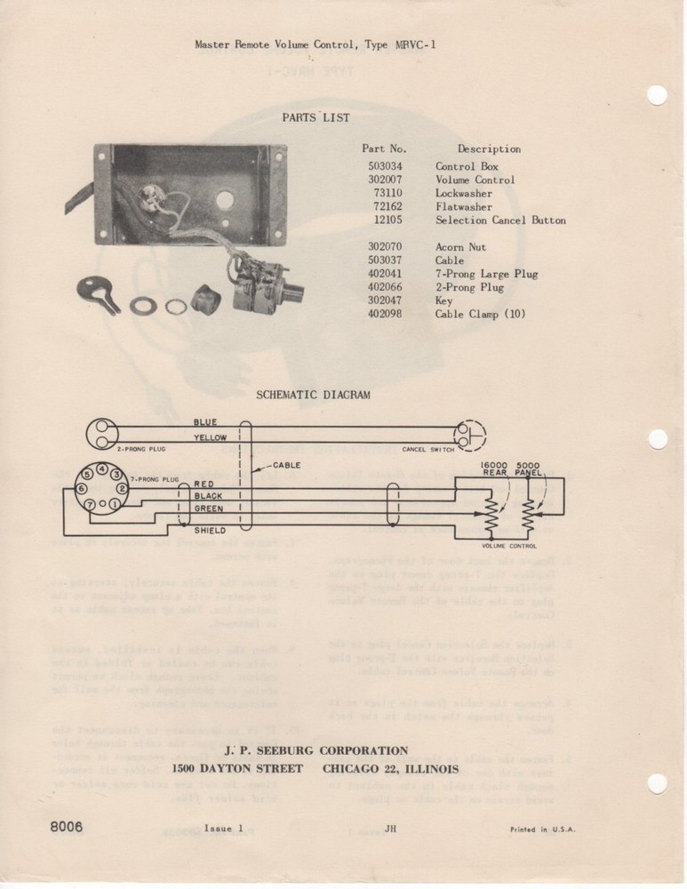 Belden 8788 Cable - Seeburg MRVC1 Remote Volume Control - 20 feet