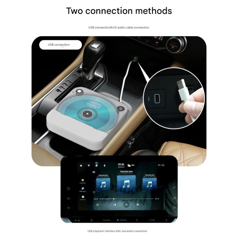 Plug Play Car Disc Player USB Auxs Connection Durability Plastic Body Clear