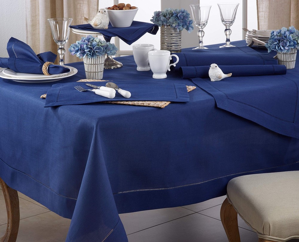 Hemstitched Border Tablecloth, Navy Blue, 70"x104"