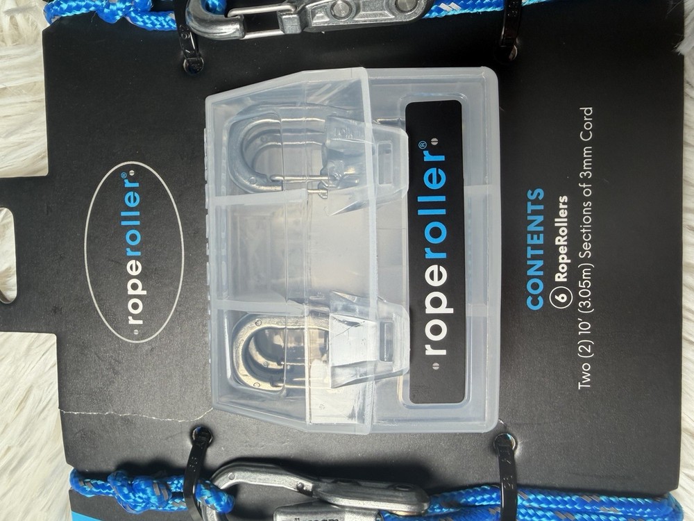 Roperoller Cinch Rope Roller Set, 6 Rollers, Two 12' 3mm Blue Cord Sections