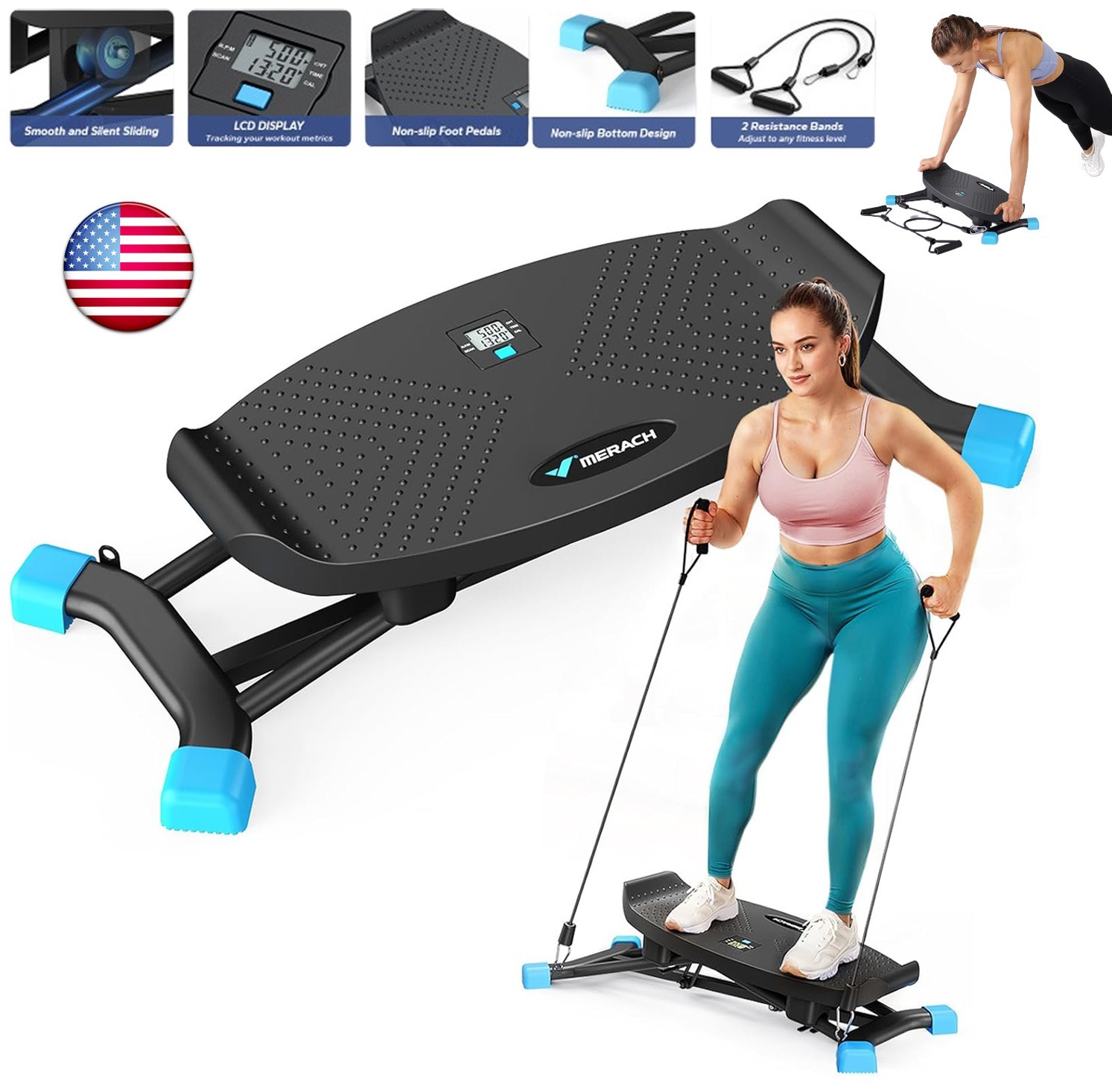 MERACH Slide Steppers for Exercise at Home Stair Stepper with Resistance Bands