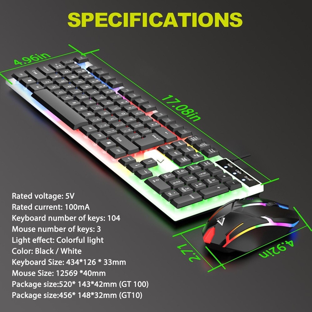 Gaming Keyboard And Mouse LED Light Backlit Mechanical Feel For Computer Desktop