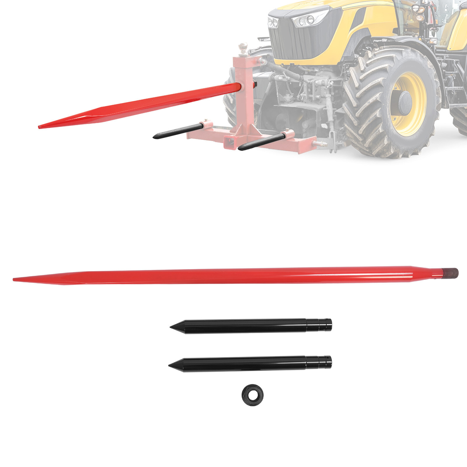 49" Hay Bale Spear Quick Attach 4500lbs W/Stabilizers Spike Fork For Tractors