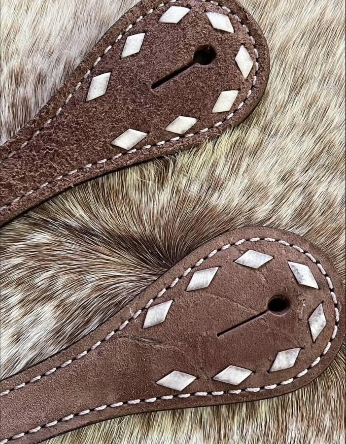 Pair Adult Roughout Leather Western Spur Straps Laced Edges FREE SHIPPING