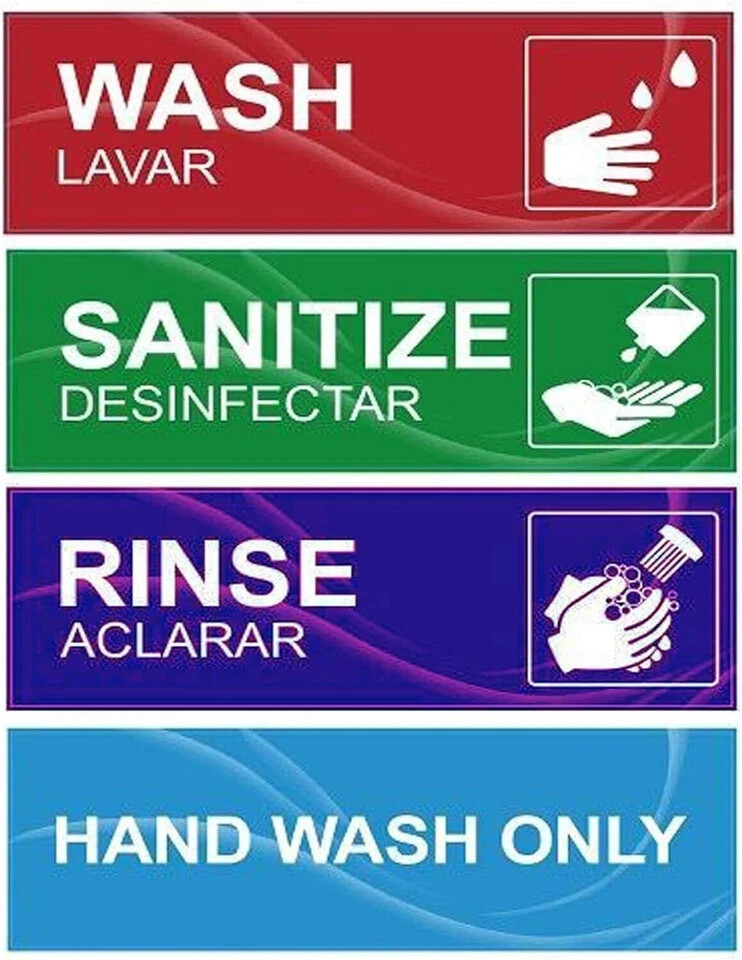 4 Pack Wash Rinse Sanitize Sink Labels Waterproof Sticker Signs Perfect for 3...