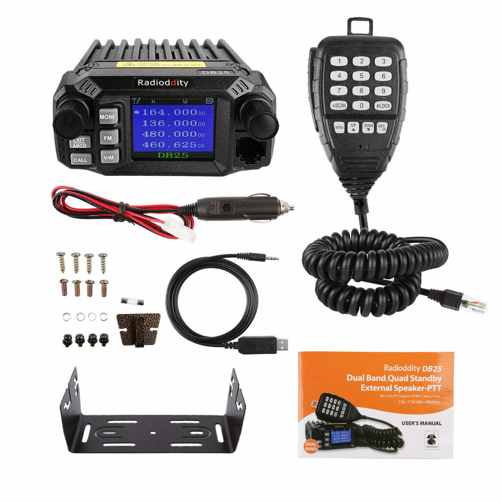 Radioddity DB25 Pro Car Mobile Radio Dual Band V/UHF 25Watt, Quad Band Antenna