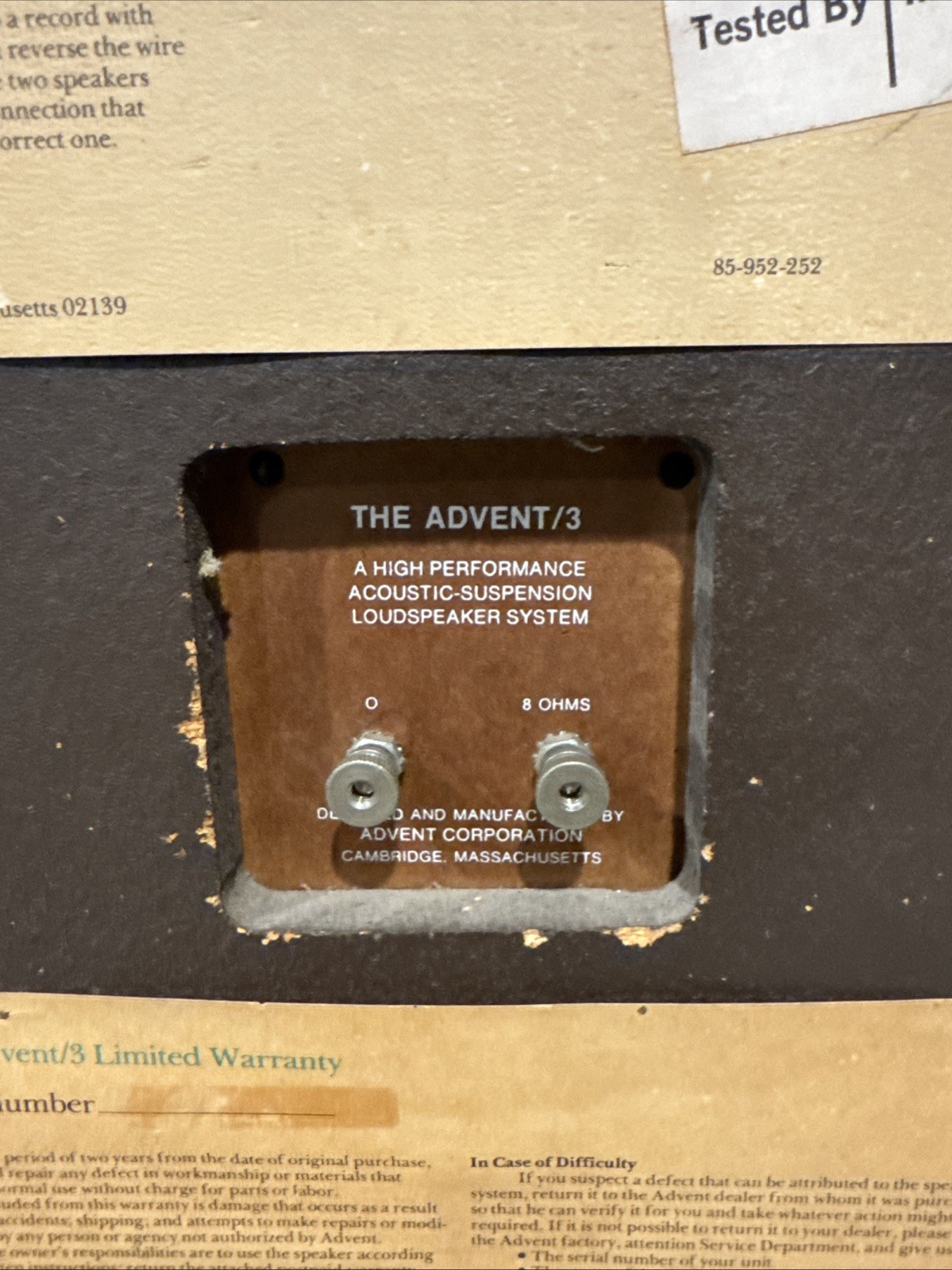 Advent /3 Bookshelf Speakers Original Grill Cloth & OG Badges - Tested