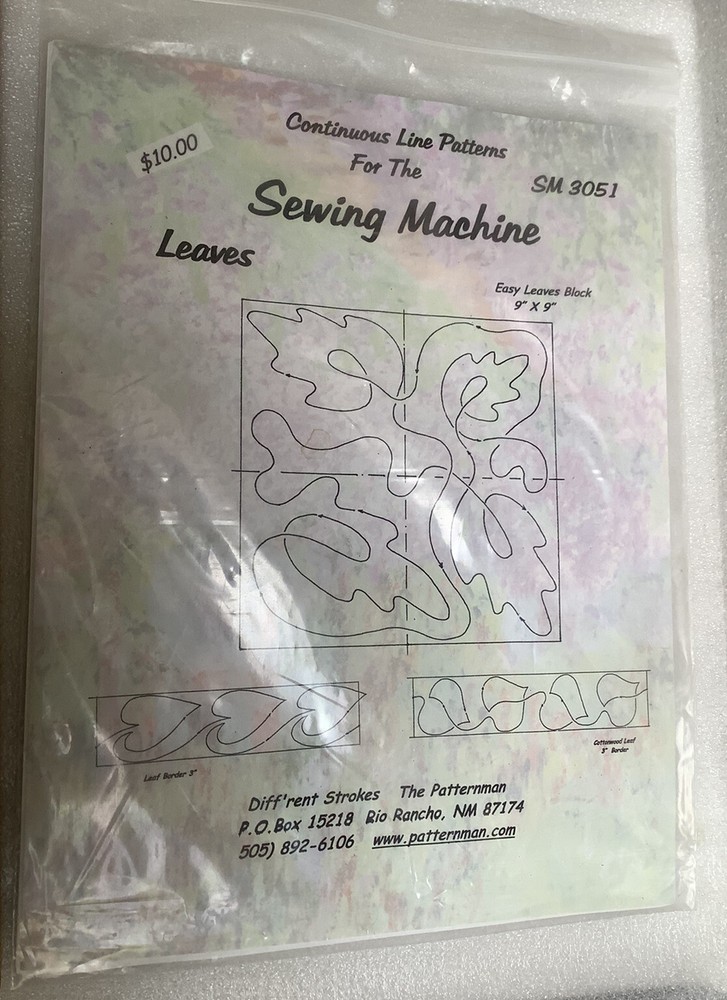 Sewing Machine Quilt Block Set Continuous Line Patterns Leaves 9 x 9”