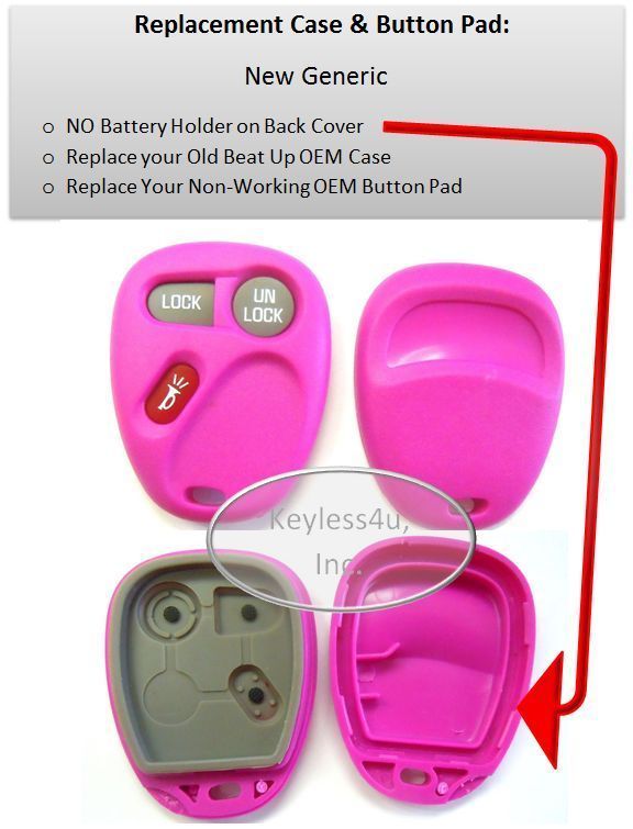 Pink keyless remote 3 button car fob case shell button pad 15042968 KOBLEAR1XT