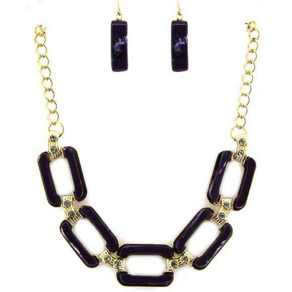 Purple Rectangle Link Statement Necklace
