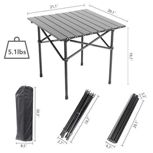 Portable Camping Table Folding Side Table Aluminum Lightweight Table Black