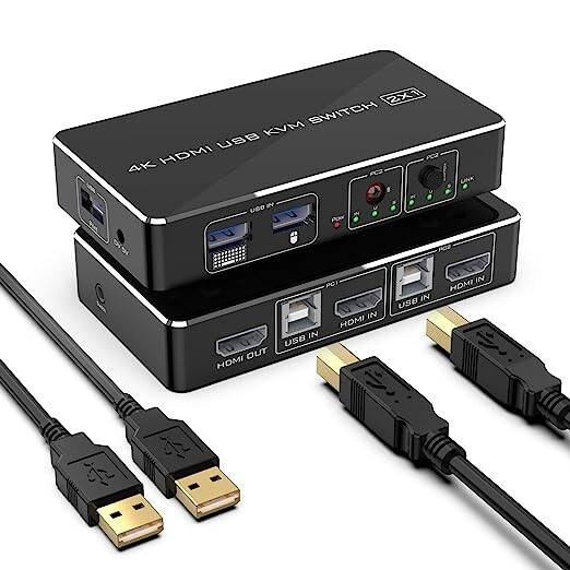 KVM Switch HDMI 2 Port Box,2 USB 2.0 Hub Share 2 Computers