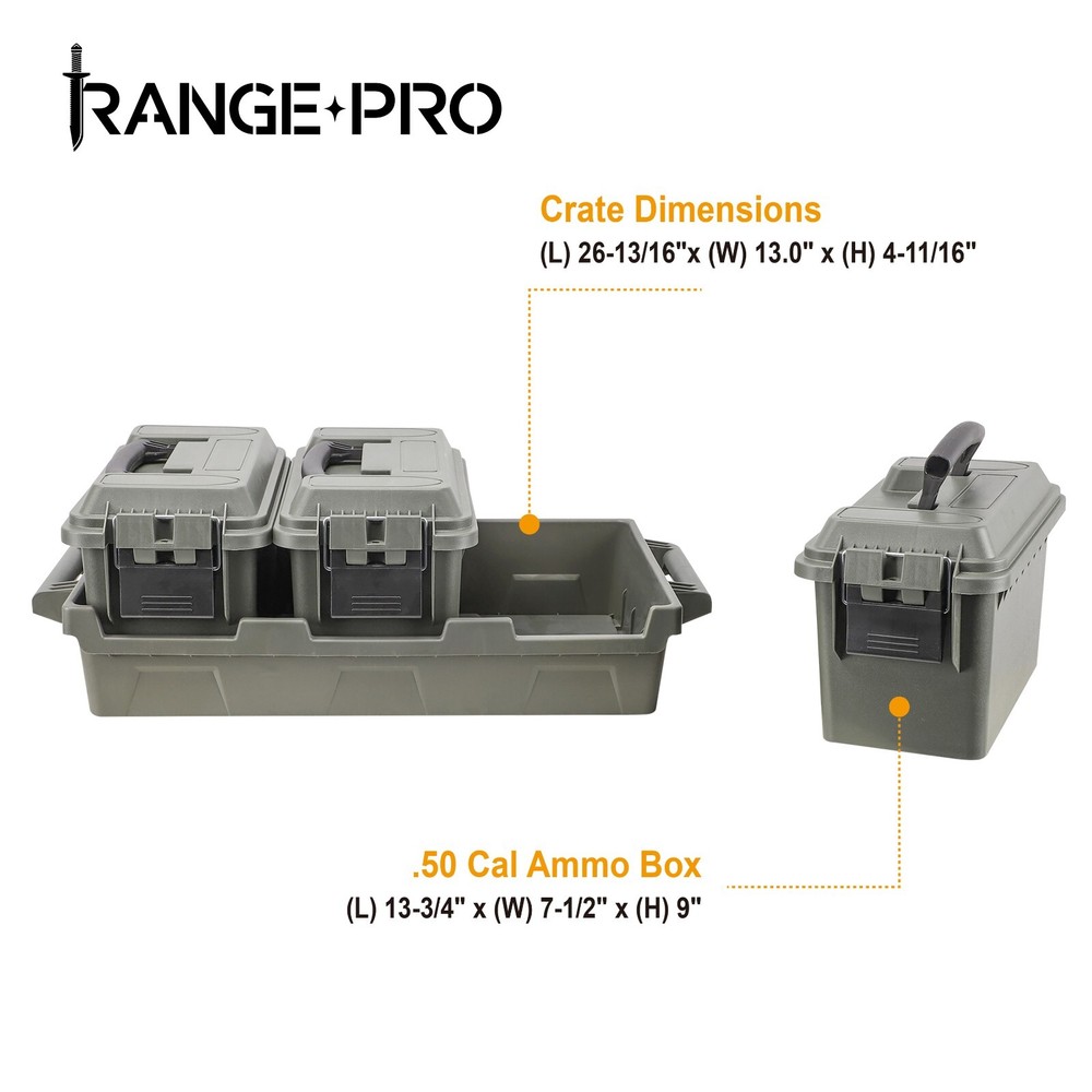 Three-Can .50 Cal Ammo Can Crate, OD Green, Plastic, Stackable Storage Boxes