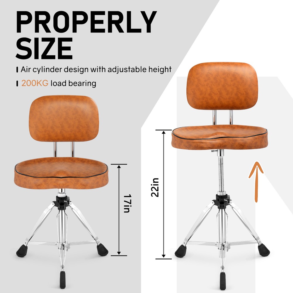 Drum Throne with Backrest, Drum Stool Adjustable Height With 5A Drumstick