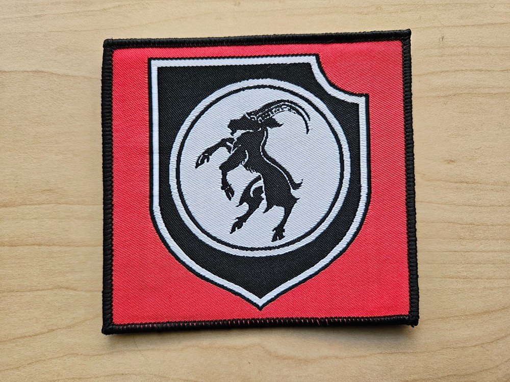 GOATMOON, SEW ON BLACK BORDER WOVEN PATCH