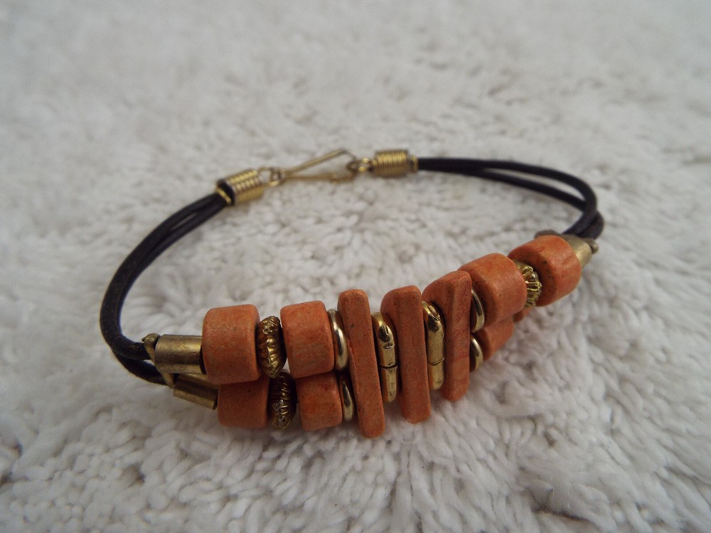 Goldtone Orange Bead Bracelet