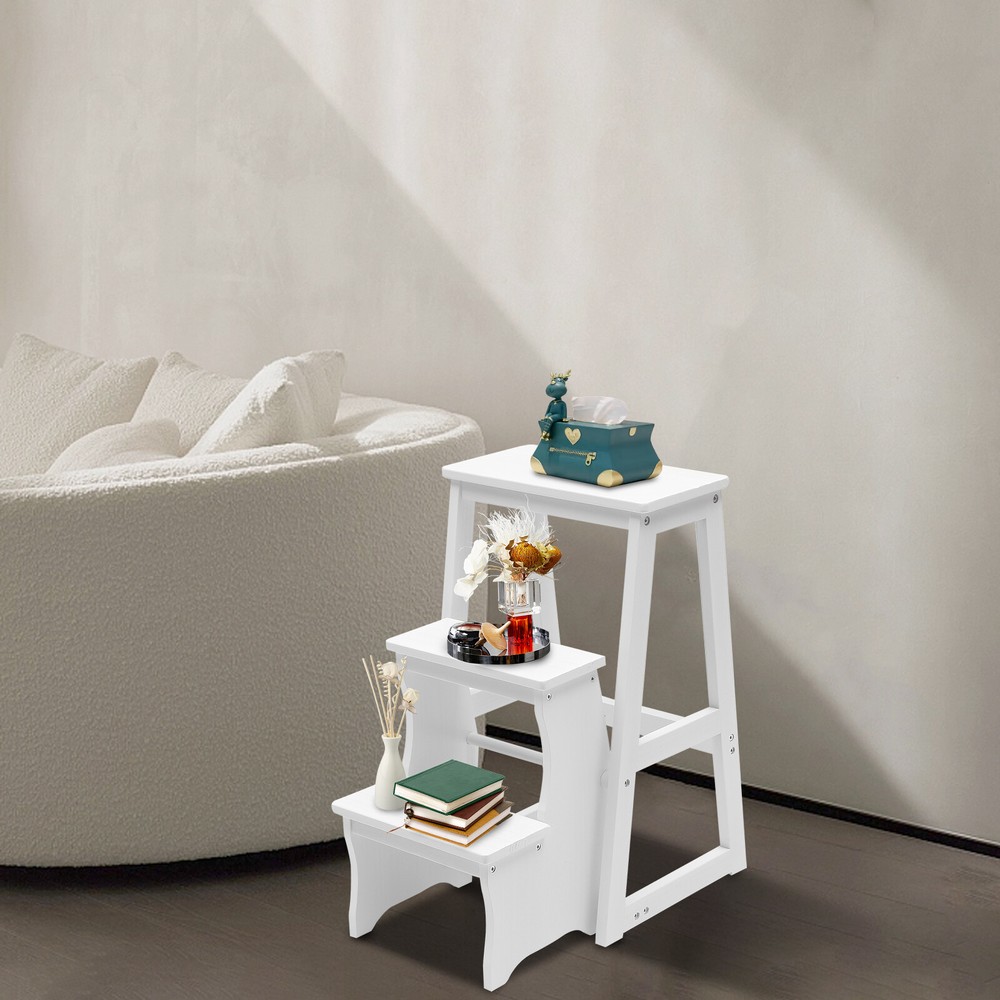 Folding Solid Wood Library Ladder Chair, Portable Multi-Functional Stool