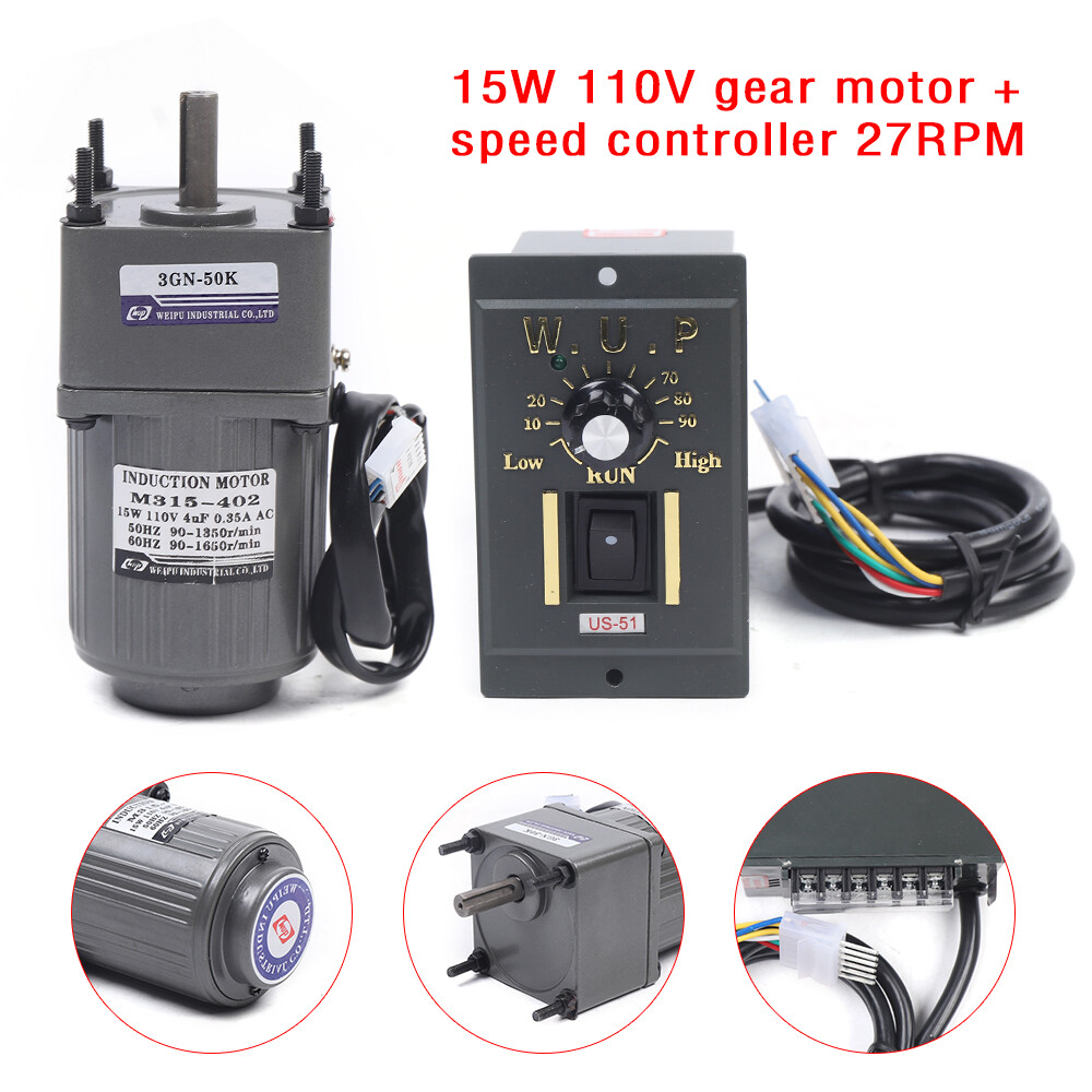 AC110V Gear Motor Electric+Variable Speed Reduction Controller 27RPM Torque 1:50