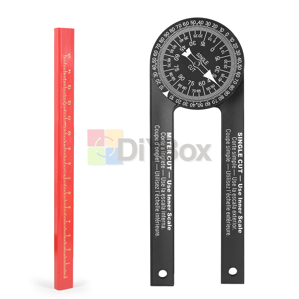 Woodworking Saw Protractor Angle Finder Level Meter Goniometer + Marking Pencil