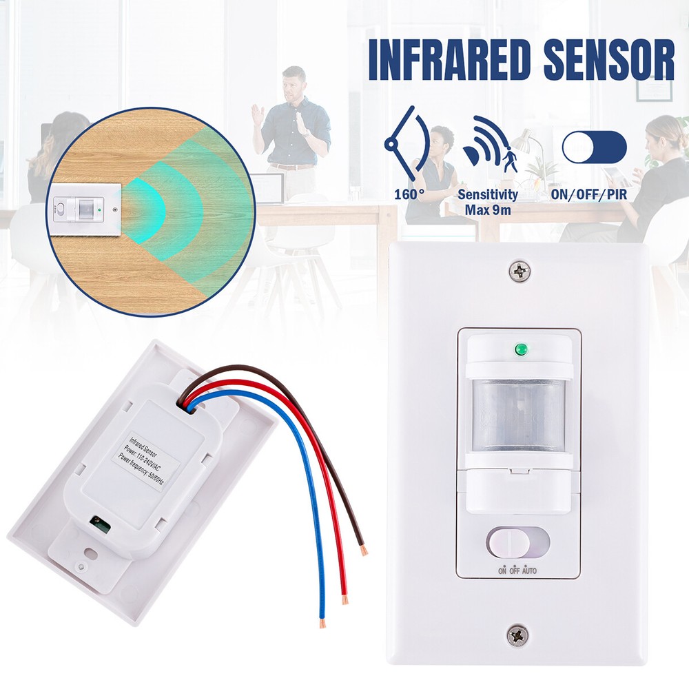 Auto On/Off Sensor Switch Motion Infrared PIR Occupancy Vacancy Wall Light Lamp