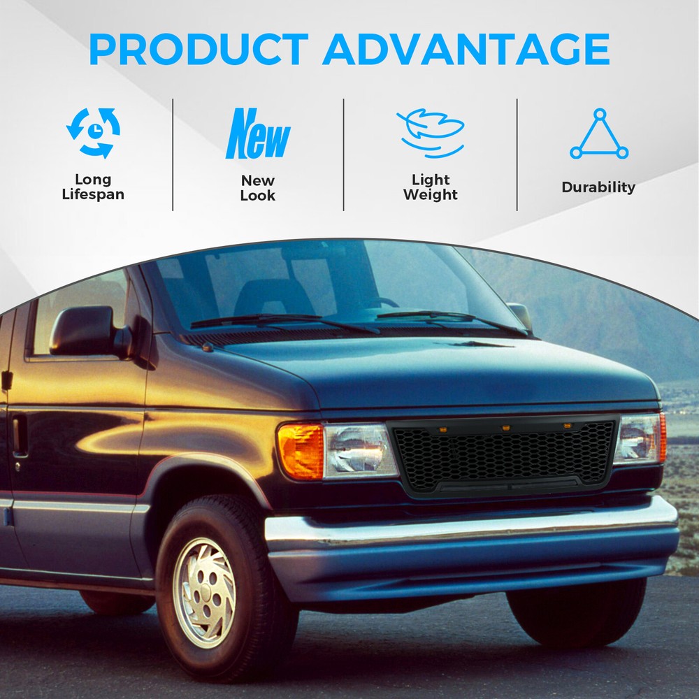 Front Grille for 2003-2007 Econoline E150 E250 E350 Grill with LED Light Bars