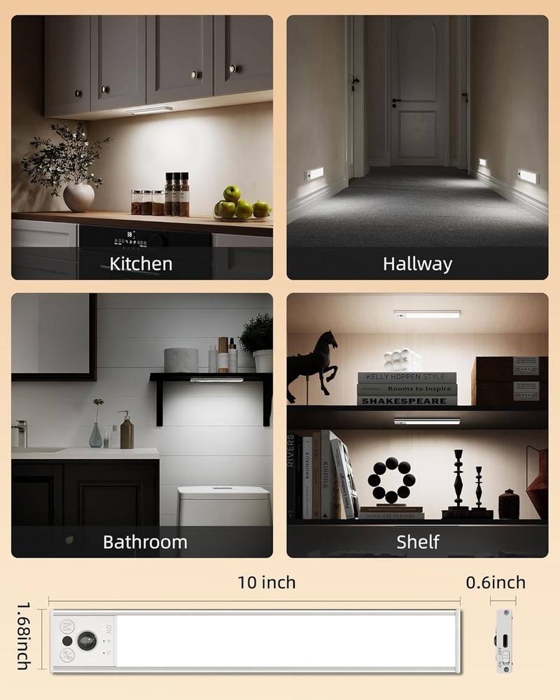 Under Cabinet Lights, LED Motion Sensor Closet Lights, Wireless - 2 Pack