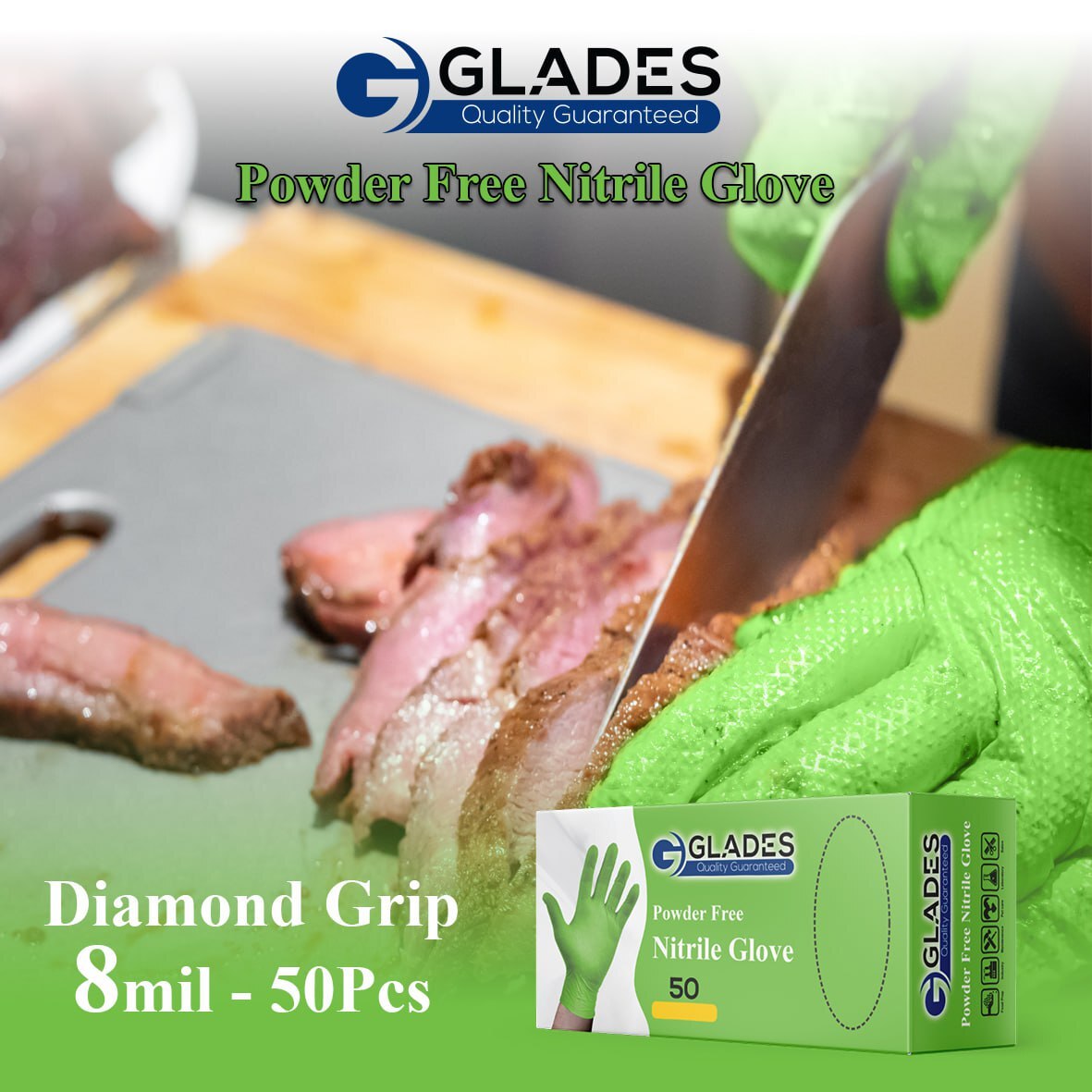 GLADES™ 8 Mil Heavy Duty Nitrile gloves Diamon Texture Indutrial Mechanic Gloves