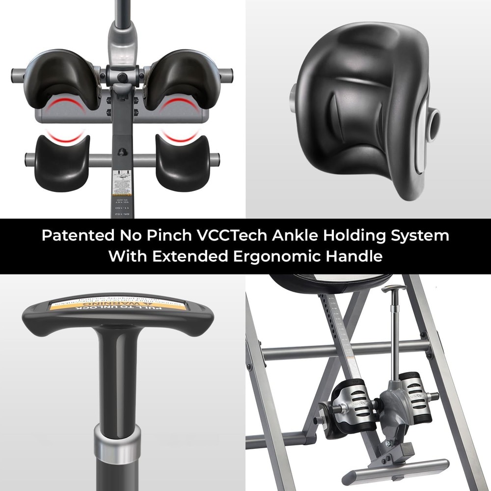 Inversion Table with Integrated Massage Pad and Safe Ankle Holding System