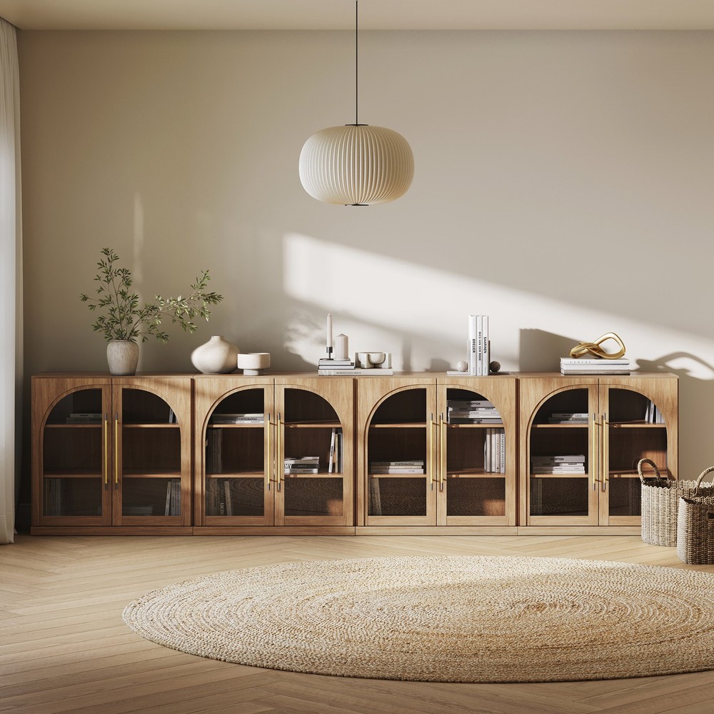 Set of 4 Modular Sideboard with Storage, Camel/ Ebony