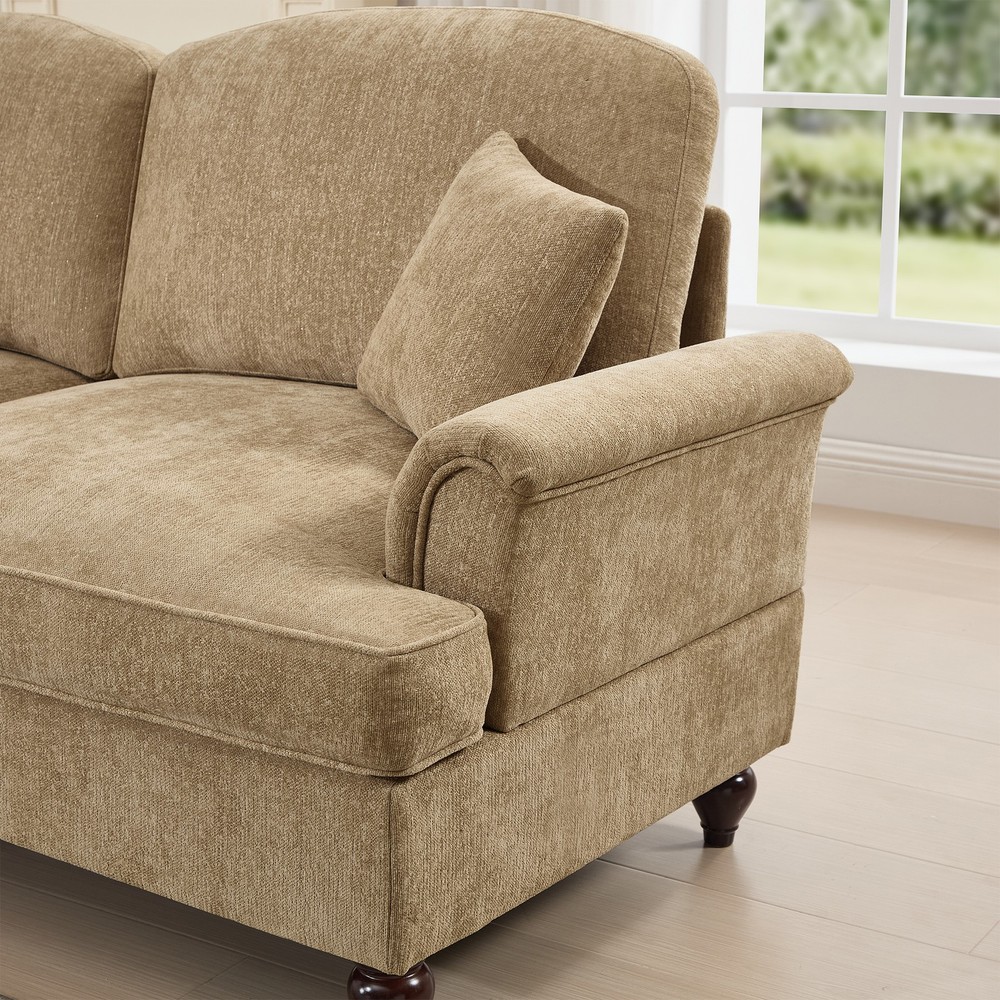 Modular 2-Piece Light Coffee Chenille Sofa Set w Flared Arms