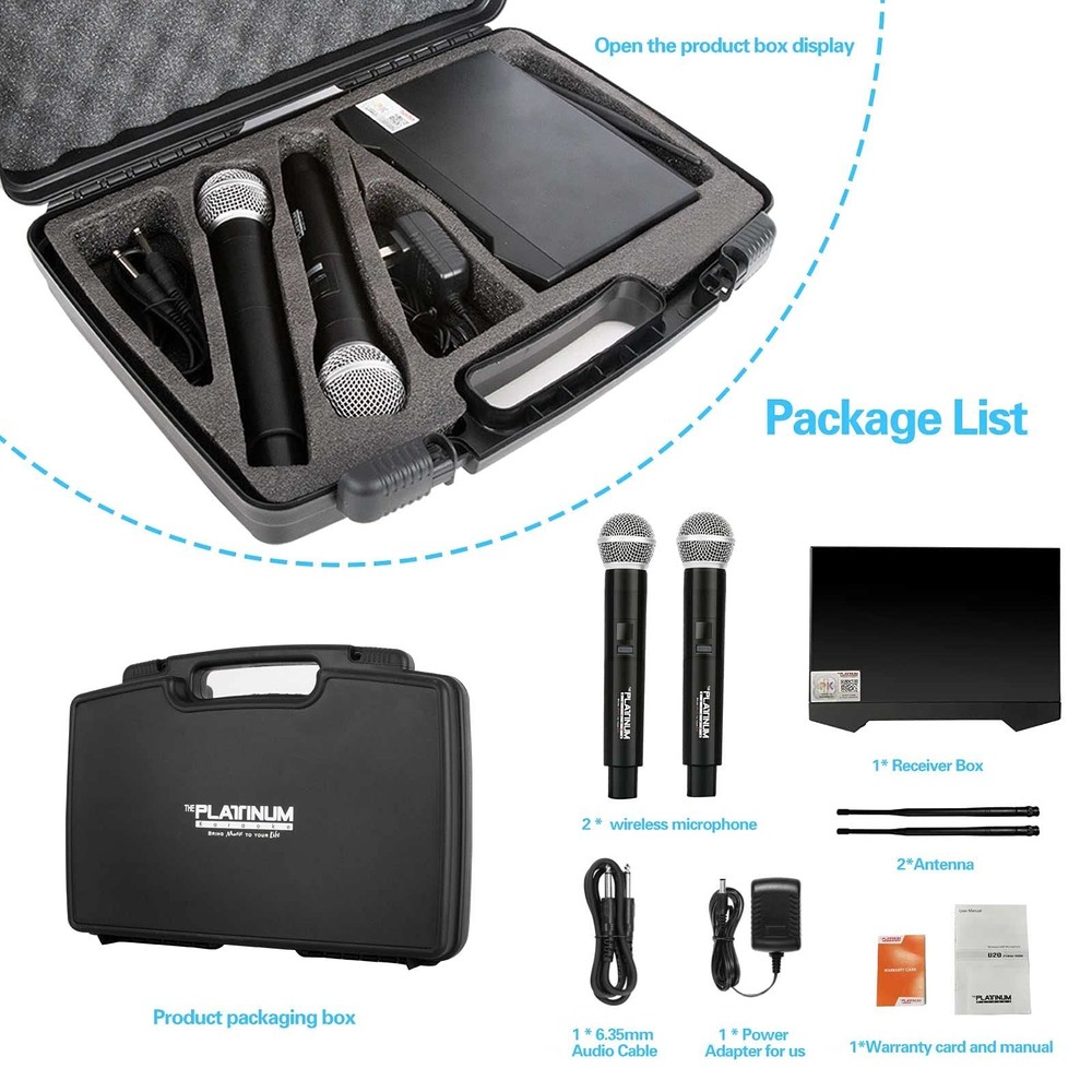 The Platinum UHF Wireless Microphone System, 200FT UHF Range Metal Profession...