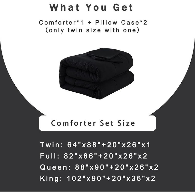 Queen Comforter Set Microfiber Soft Bedding Down Alternative Quilt Box Stitching