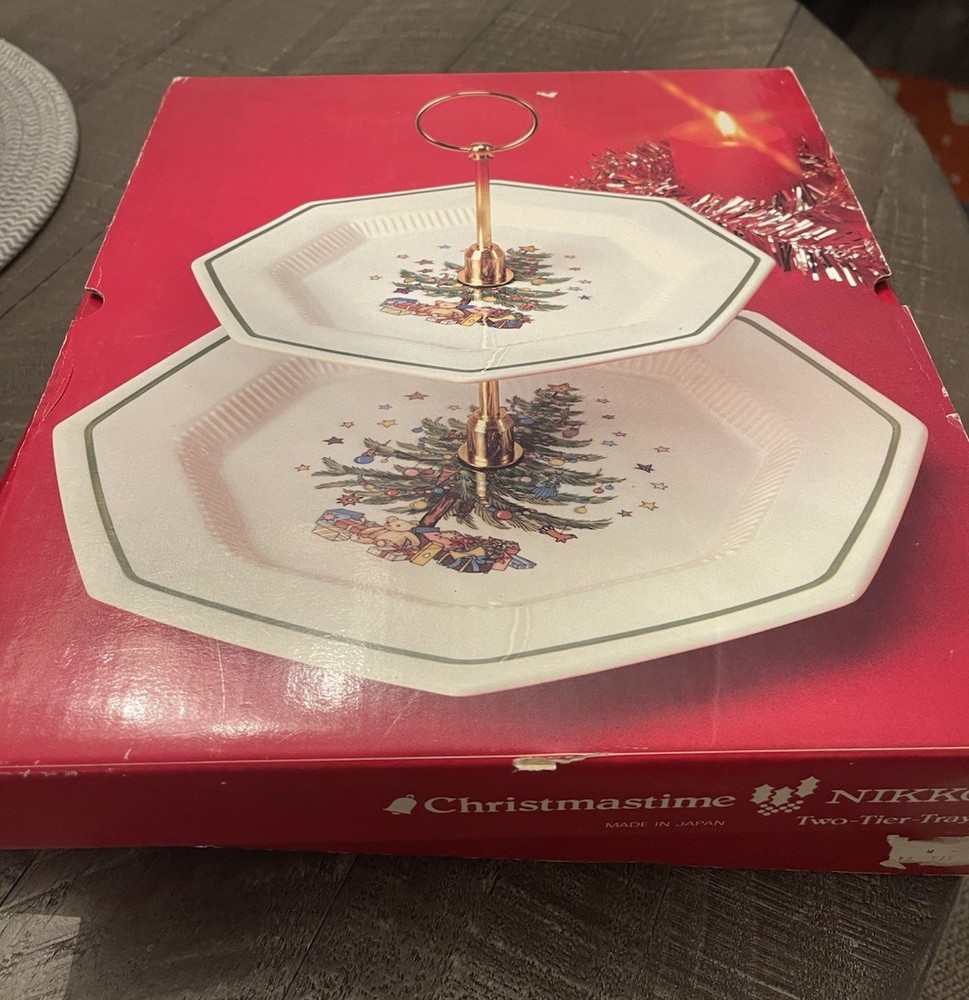 Nikko Happy Holidays Pattern Two Tier Tray NIB