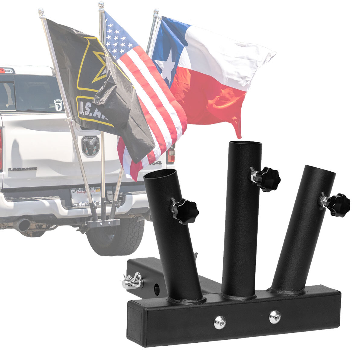 Stark USA Hitch Mount 3 Flag Pole Holder with 2-Inch Hitch Receiver, Flag Mount