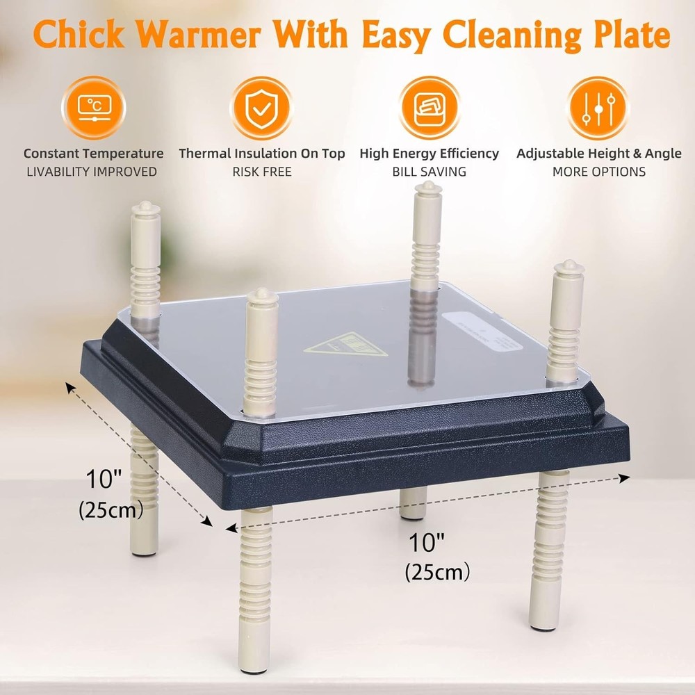 Durable Chick Brooder Heater 10" x 10" with Adjustable Heights for Cozy Warmth