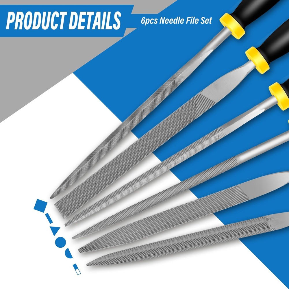 6pc Needle File Set Hardened Alloy Steel Mini Hand Files Flat Round Triangular