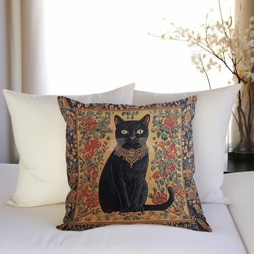 William Morris Abstract Vintage Black Cat Design Throw Pillow Cover Black Cat4