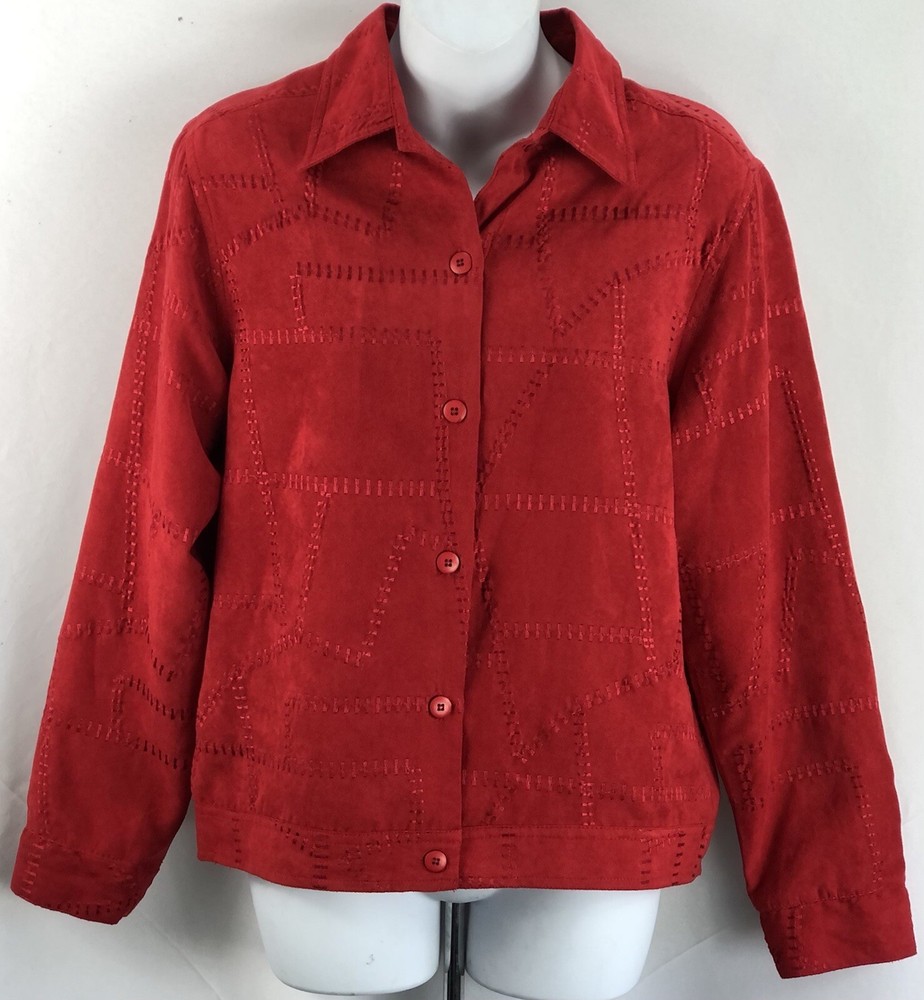 Faux suede light jacket m red patchwork stitching buttonup longsleeve Glam Punk