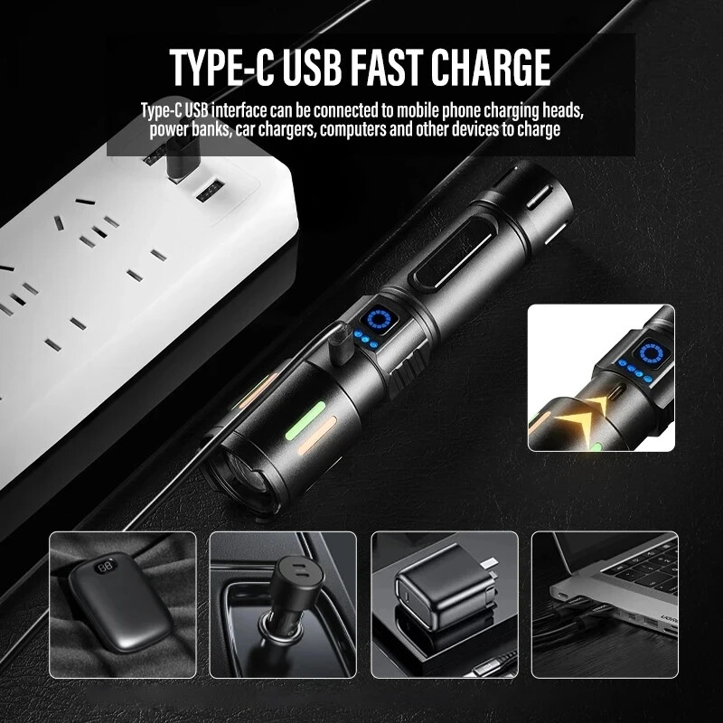 35000000Lumens LED High Powerful Flashlight Super Bright USB Rechargeable Torch