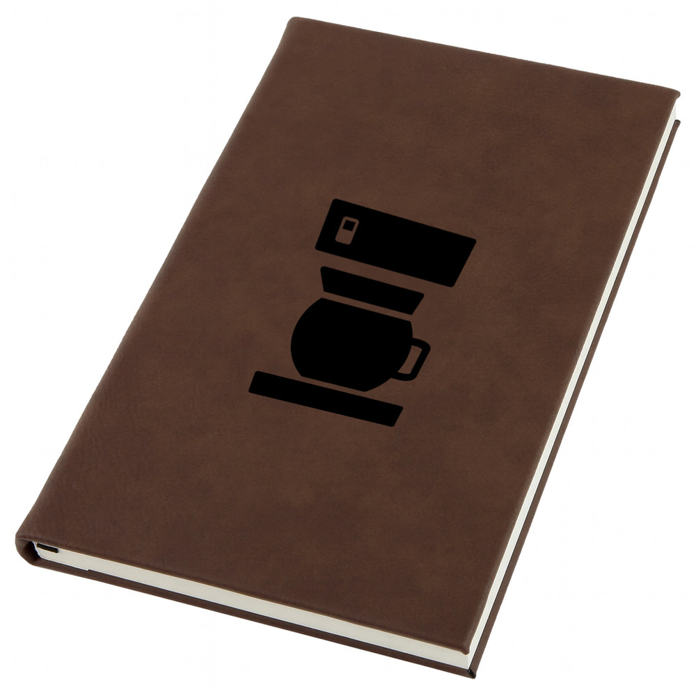 Drip Coffee Machine Engraved Leather Journal, Personal Planner with Lined Pages