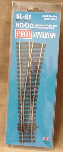 PECO HO scale Small Radius Right Turnout Code 100 SL91
