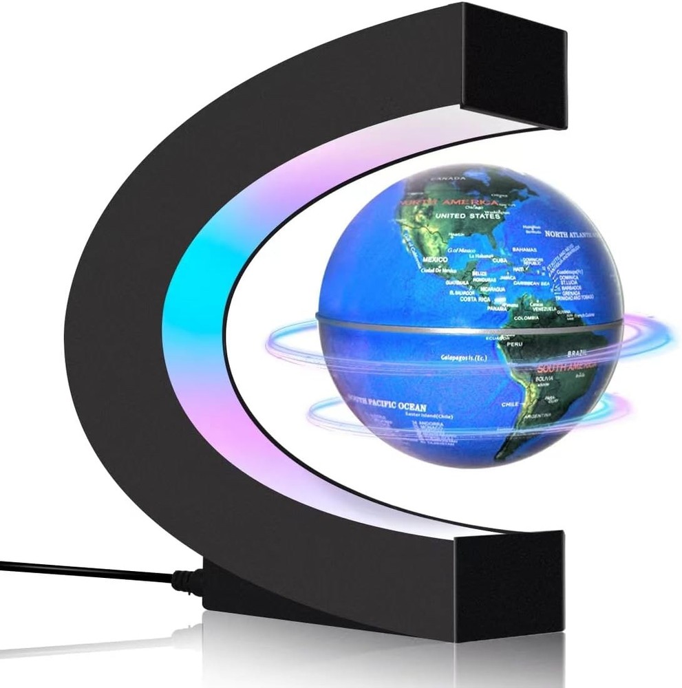 Magnetic Levitating Floating Globe with LED Lights, Cool Gadgets C ABS-black